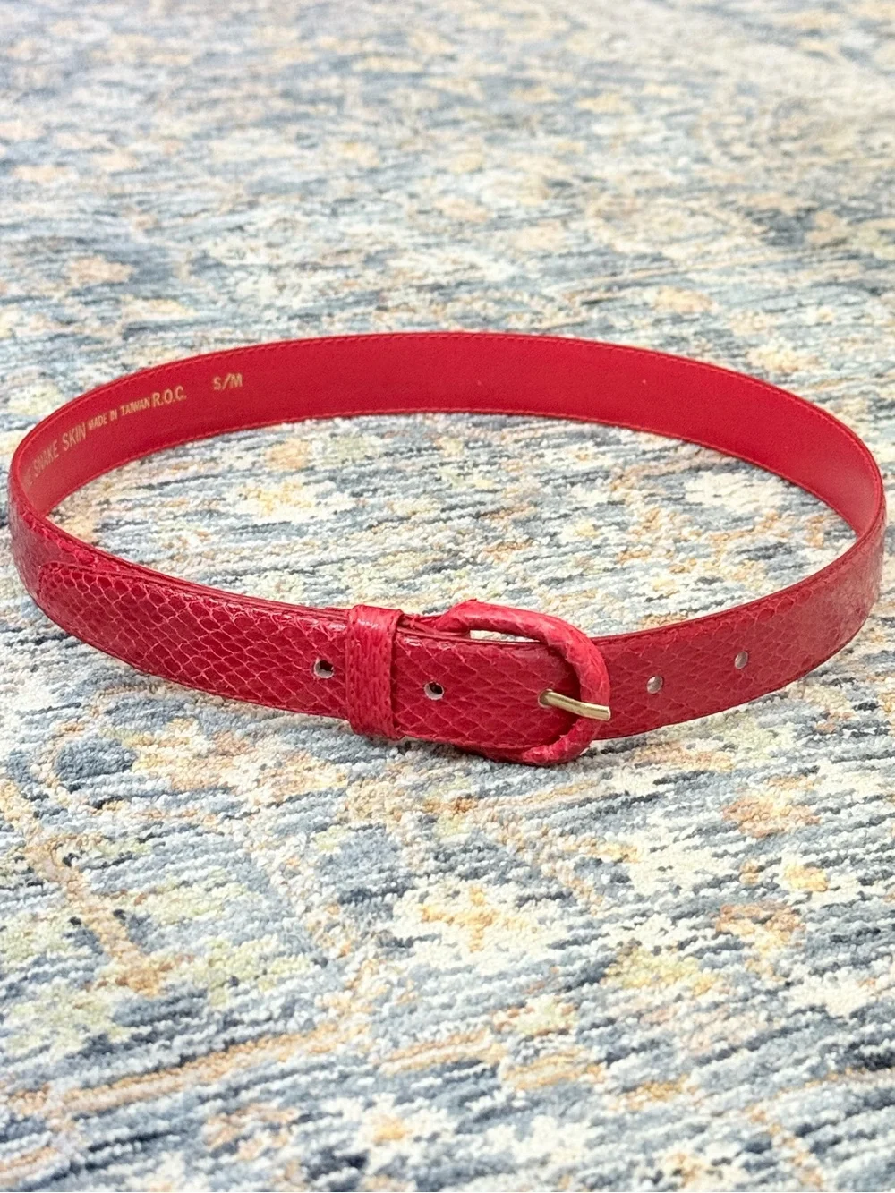 Vintage Snakeskin Cherry Red Thin Belt 80s 90s Indie Retro